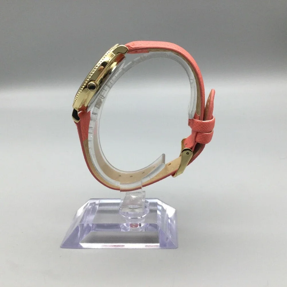 L&Co Womens Watch 36mm White Dial Gold Tone Pink Strap Crystals New Battery
